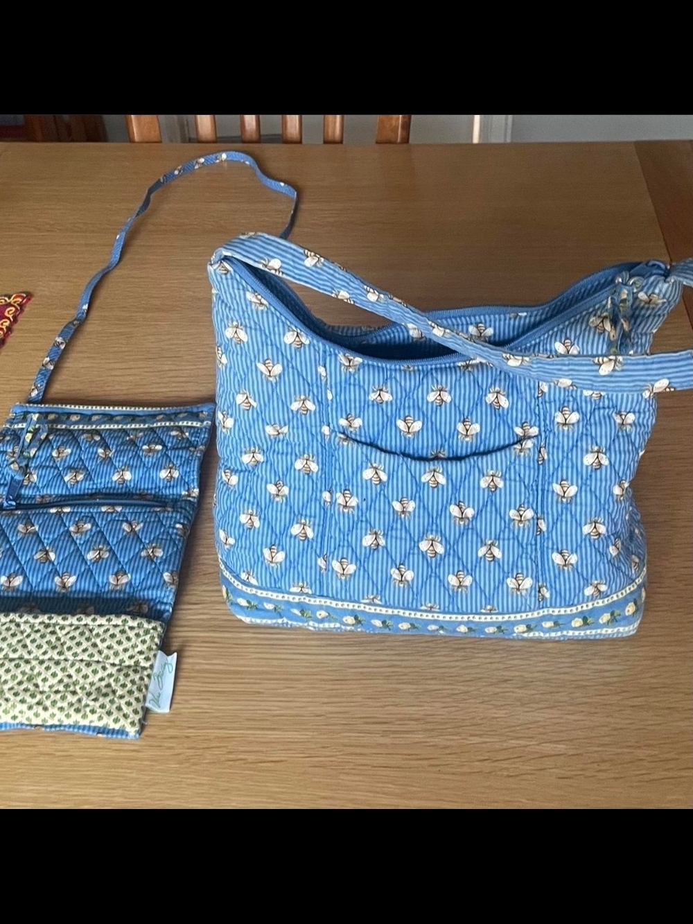 Vera Bradley Blue Floral Quilted Shoulder Bag with Matching Pouch